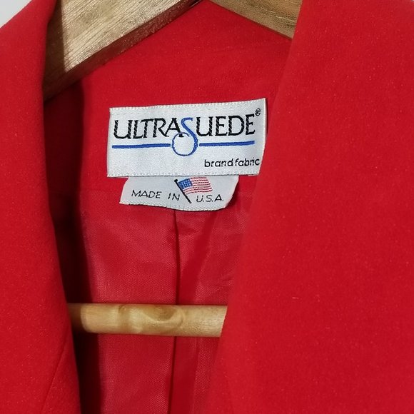 Vintage Faux Red Suede Blazer Princess Diana Gold Retro Buttons Classic 90's - Picture 2 of 9